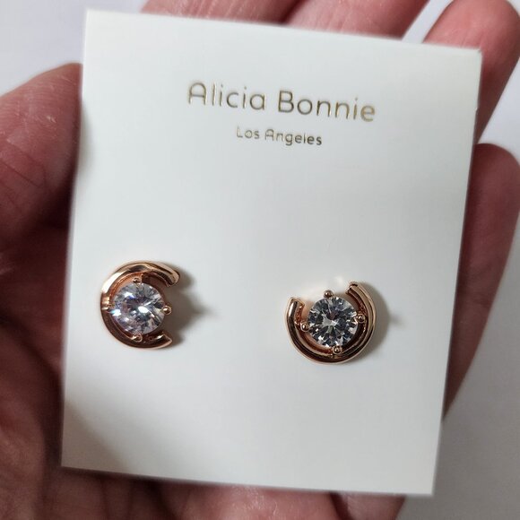 NWT Alicia Bonnie, "In Love Collection", Rose Gold Halo Earrings - Picture 2 of 4